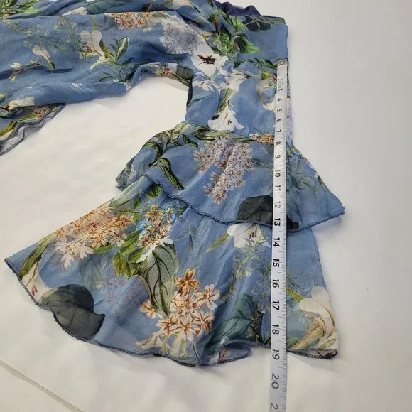 LE MARAIS PARIS Silk Floral Bell Sleeve Blouse Top Made in Italy Size S Lined - Picture 10 of 11